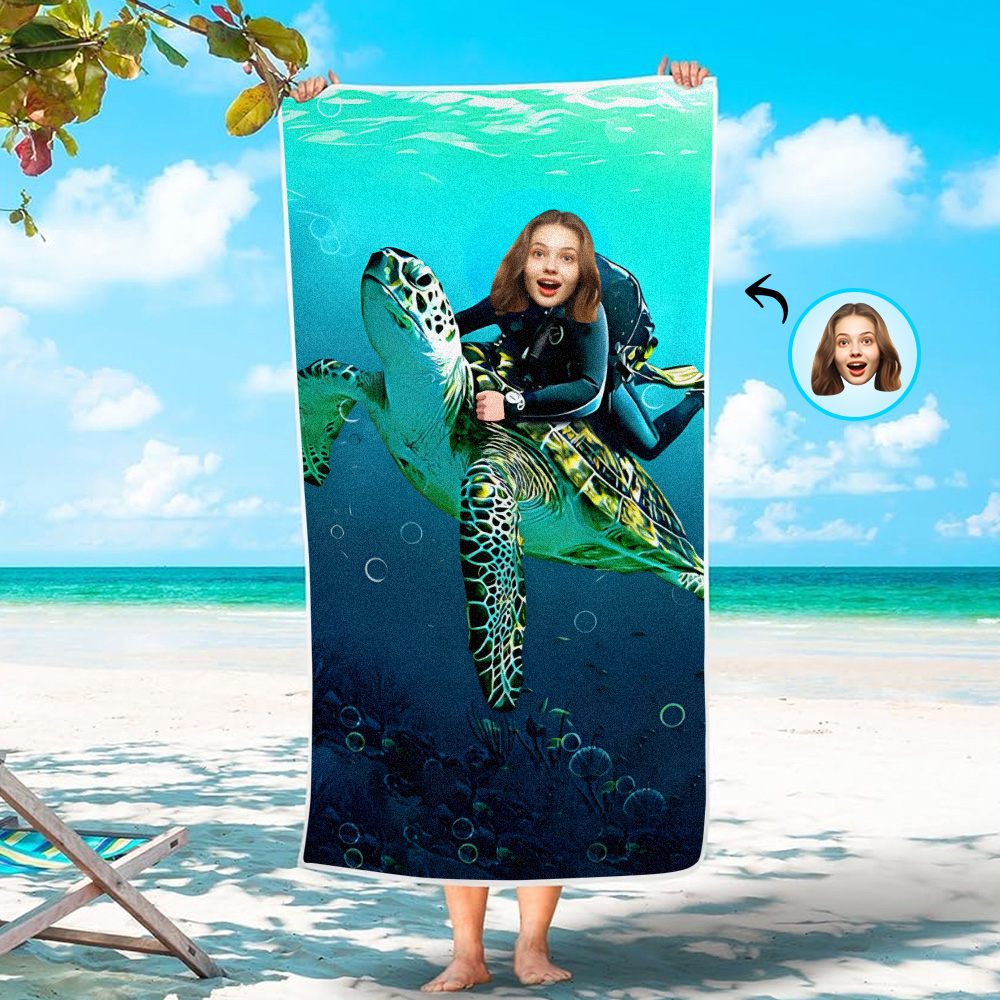 Custom Photo Face Beach Towel Personalized Shark Best Gift for Kid - auphotoblanket