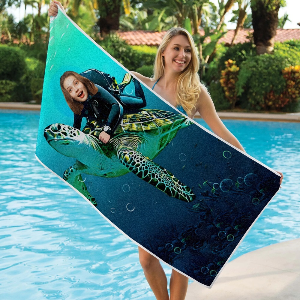 Custom Photo Face Beach Towel Personalized Shark Best Gift for Kid - auphotoblanket