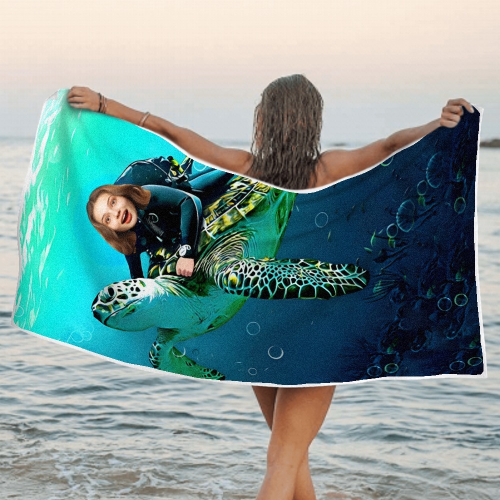 Custom Photo Face Beach Towel Personalized Shark Best Gift for Kid - auphotoblanket