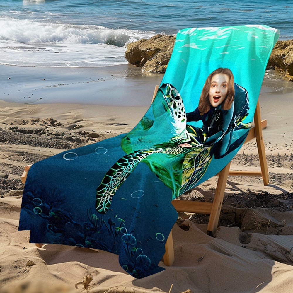 Custom Photo Face Beach Towel Personalized Shark Best Gift for Kid - auphotoblanket