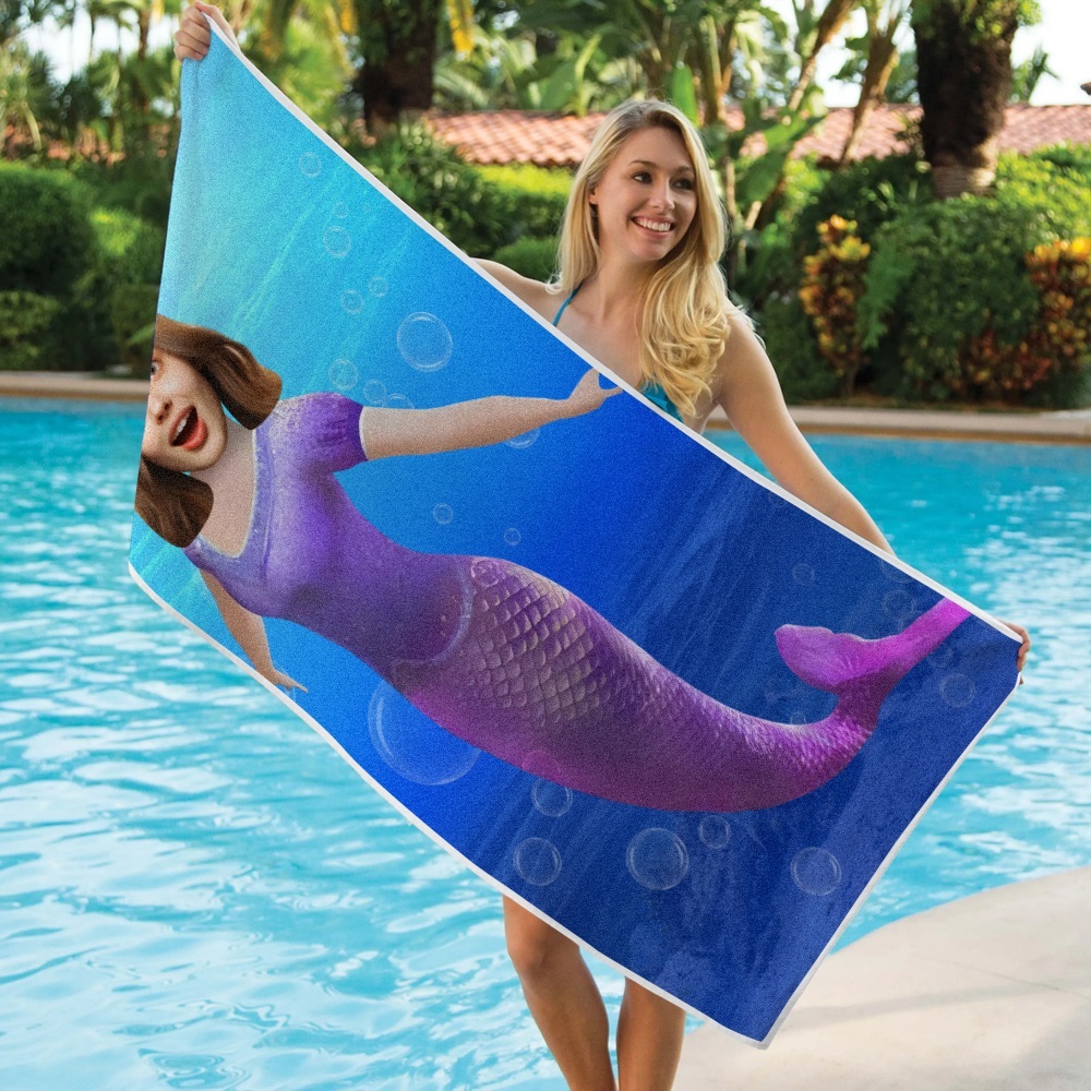 Custom Photo Face Beach Towel Personalized Shark Best Gift for Kid - auphotoblanket