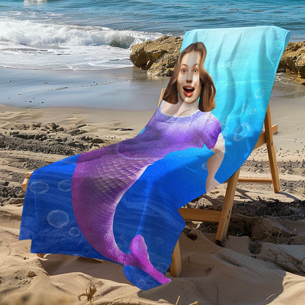 Custom Photo Face Beach Towel Personalized Shark Best Gift for Kid - auphotoblanket