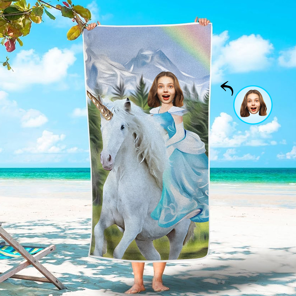 Custom Photo Face Beach Towel Personalized Shark Best Gift for Kid - auphotoblanket