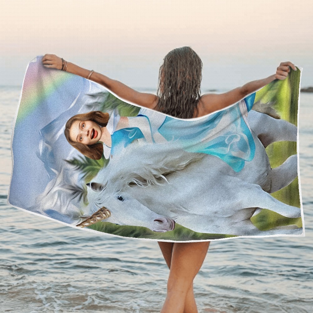 Custom Photo Face Beach Towel Personalized Shark Best Gift for Kid - auphotoblanket