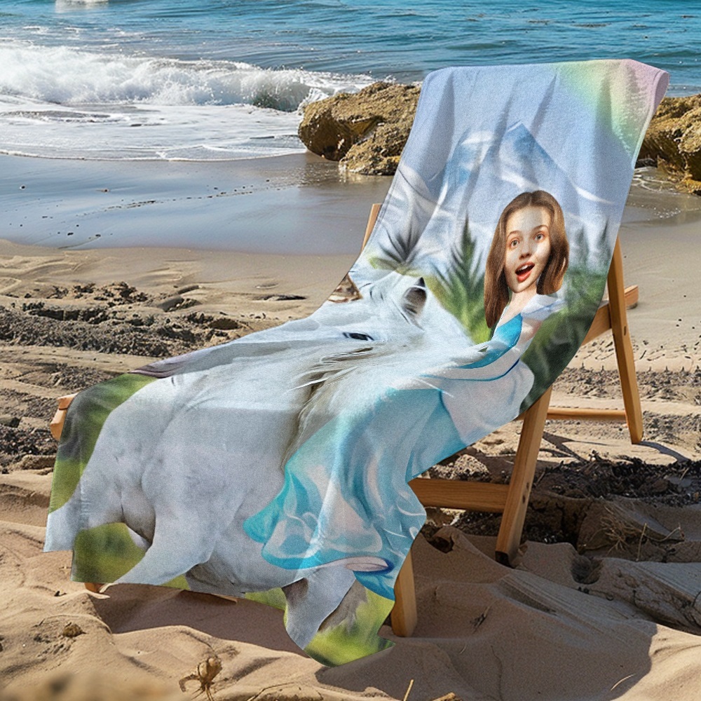 Custom Photo Face Beach Towel Personalized Shark Best Gift for Kid - auphotoblanket