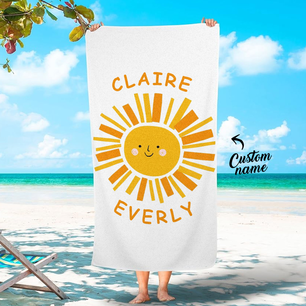Personalized Sunny Beach Towel Beach Gift for Kids - auphotoblanket