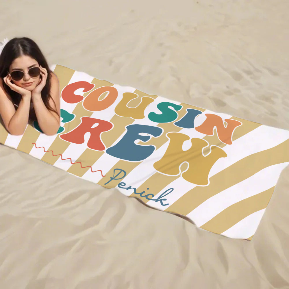 Personalized Cousin Beach Towel, Kids Custom Name Pool Towel, Cousin Vacation Crew Gift, Cousin Family Reunion Gift - auphotoblanket