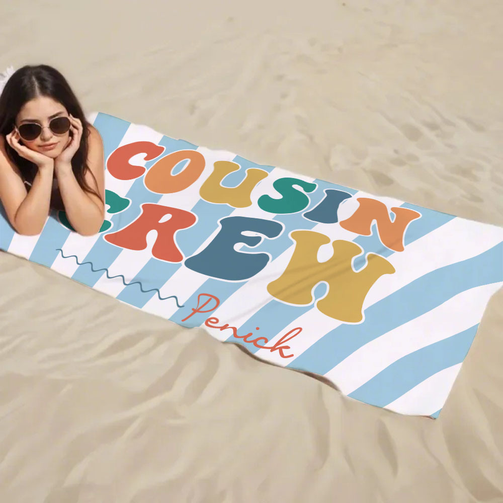 Personalized Cousin Beach Towel, Kids Custom Name Pool Towel, Cousin Vacation Crew Gift, Cousin Family Reunion Gift - auphotoblanket