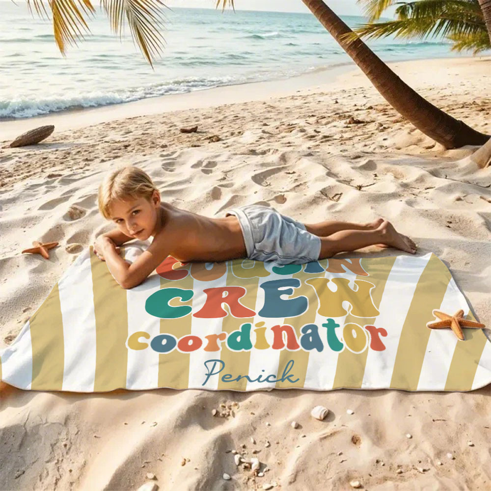 Personalized Cousin Beach Towel, Kids Custom Name Pool Towel, Cousin Vacation Crew Gift, Cousin Family Reunion Gift - auphotoblanket