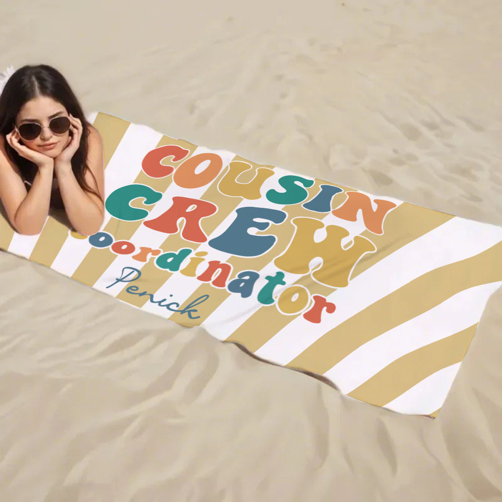 Personalized Cousin Beach Towel, Kids Custom Name Pool Towel, Cousin Vacation Crew Gift, Cousin Family Reunion Gift - auphotoblanket