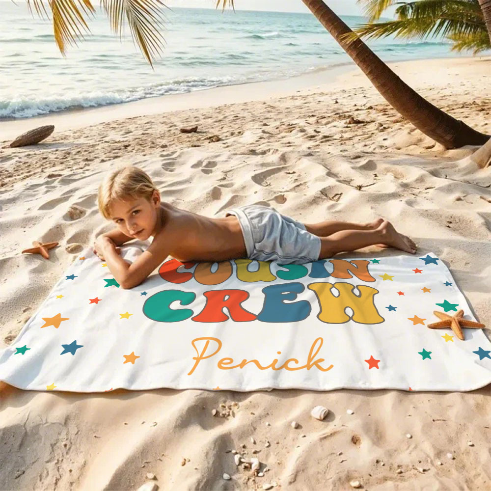 Personalized Cousin Beach Towel, Kids Custom Name Beach Towel, Cousin Vacation Crew Beach Towel Gift, Cousin Family Reunion Gift - auphotoblanket