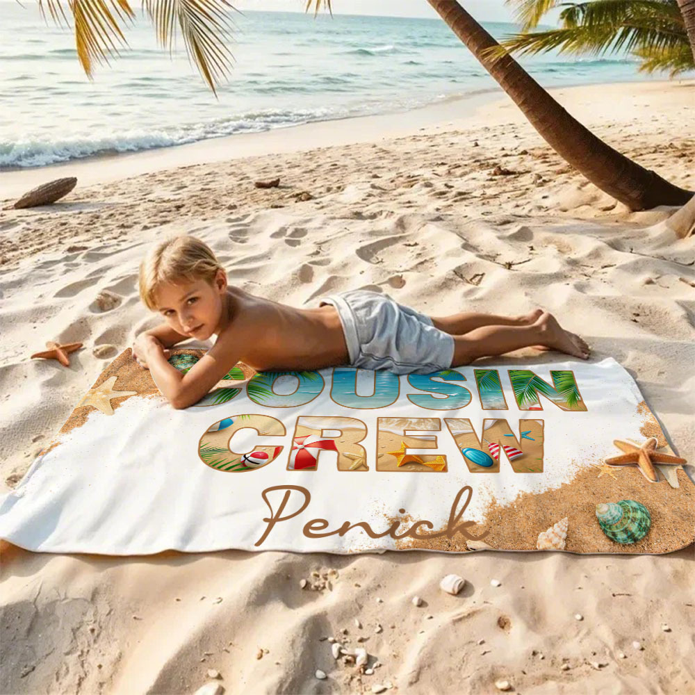 Personalized Cousin Crew Beach Towel Custom Name Cousin Crew Towel Vacation Beach Towel Gift for Friend - auphotoblanket