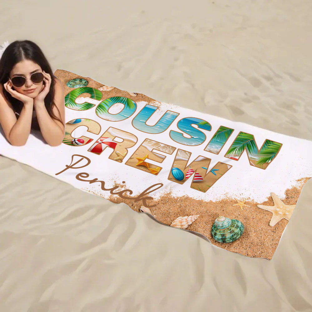 Personalized Cousin Crew Beach Towel Custom Name Cousin Crew Towel Vacation Beach Towel Gift for Friend - auphotoblanket