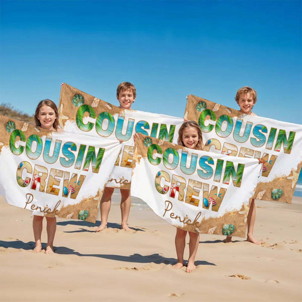 Personalized Cousin Crew Beach Towel Custom Name Cousin Crew Towel Vacation Beach Towel Gift for Friend - auphotoblanket