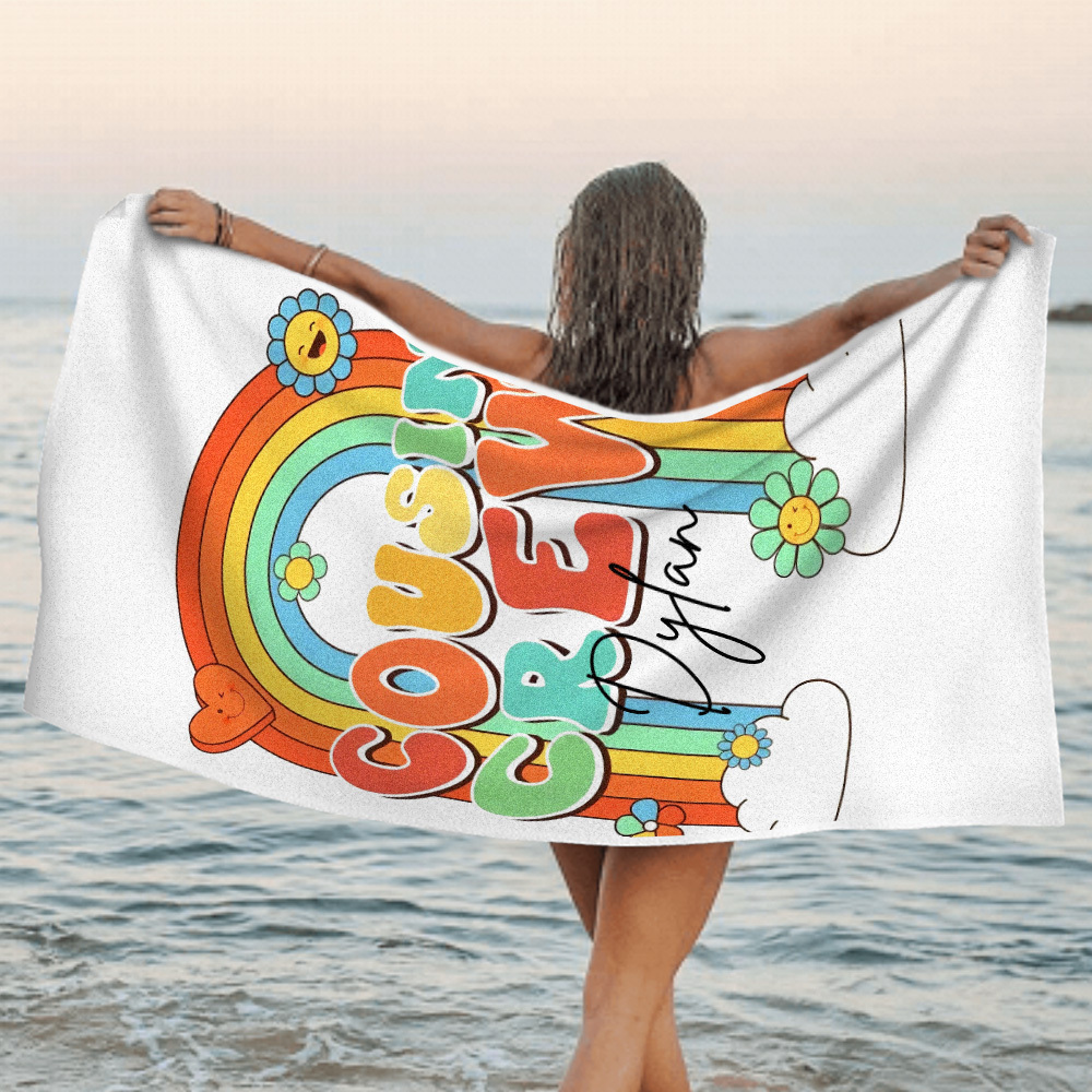 Custom Beach Towel with Name Personalised Cousin Crew Beach Towel Perfect Family Party Gift - auphotoblanket