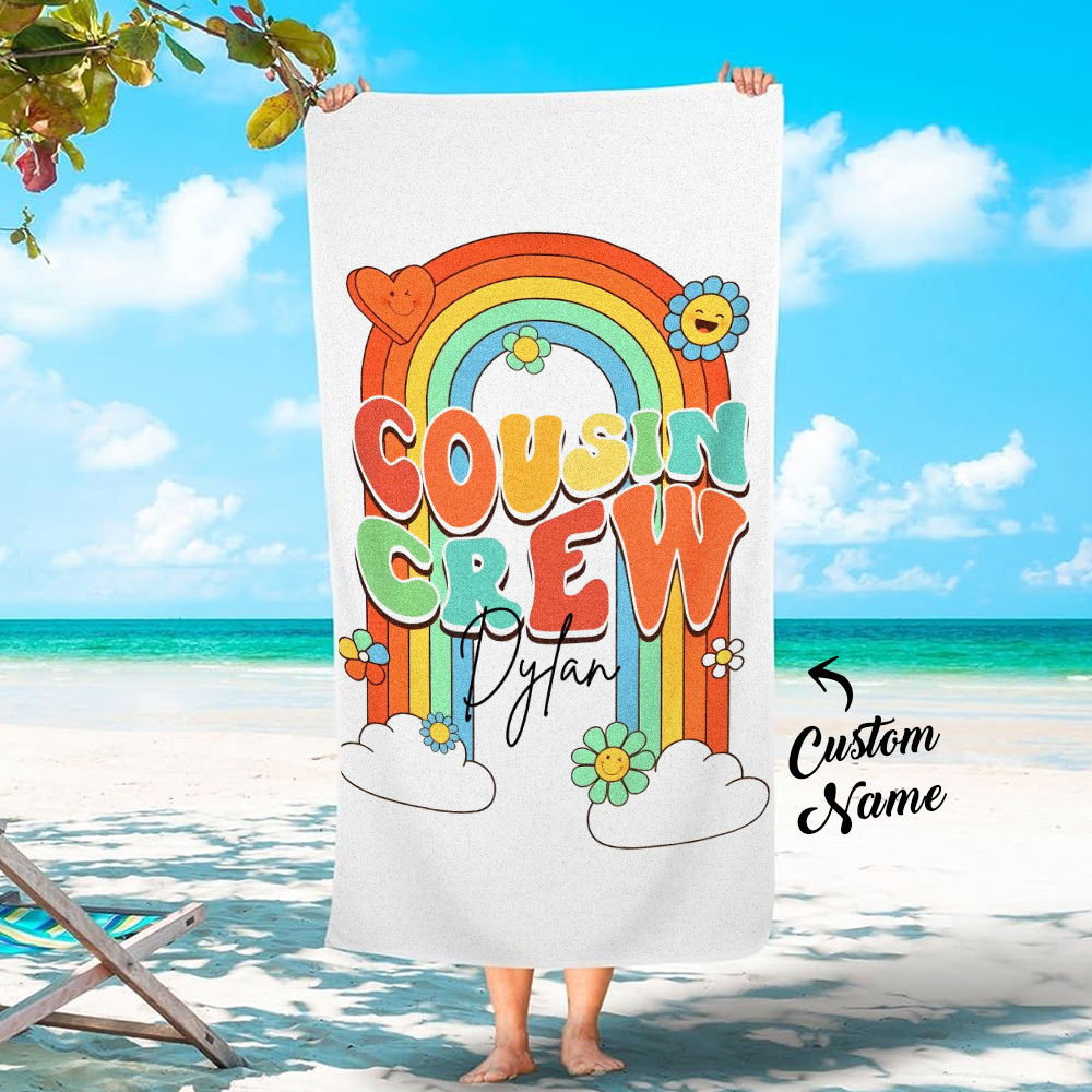 Custom Beach Towel with Name Personalised Cousin Crew Beach Towel Perfect Family Party Gift - auphotoblanket