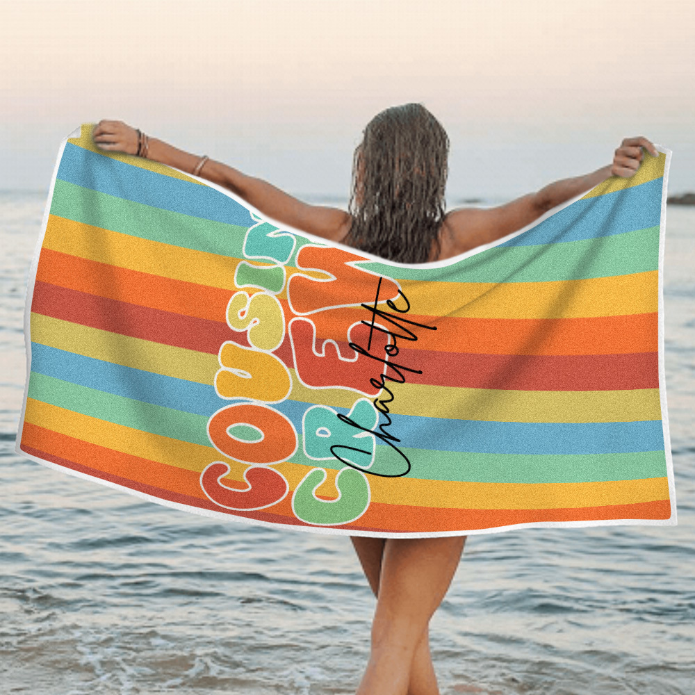 Custom Beach Towel with Name Personalised Cousin Crew Beach Towel Perfect Family Party Gift - auphotoblanket