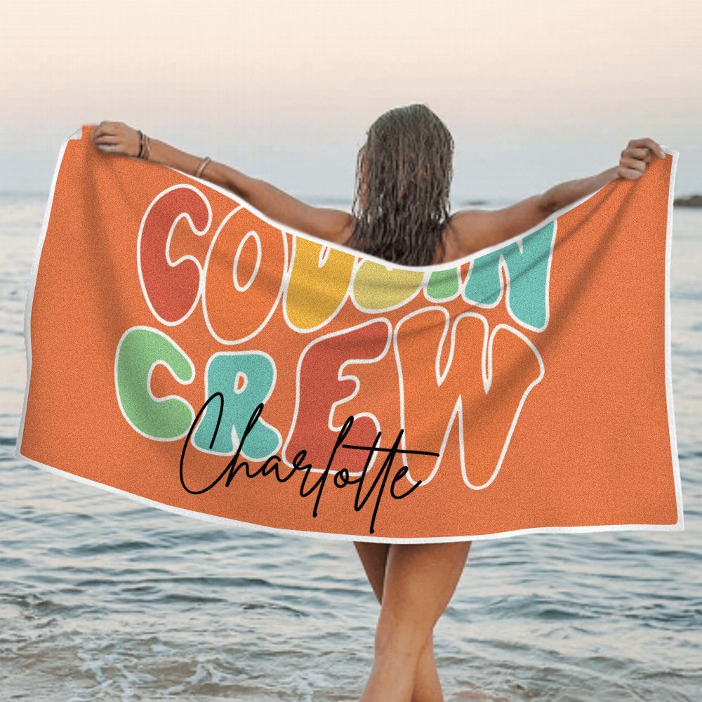 Personalised Multicolor Cousin Crew Beach Towel with Name Summer Holiday Gift for Cousin - auphotoblanket