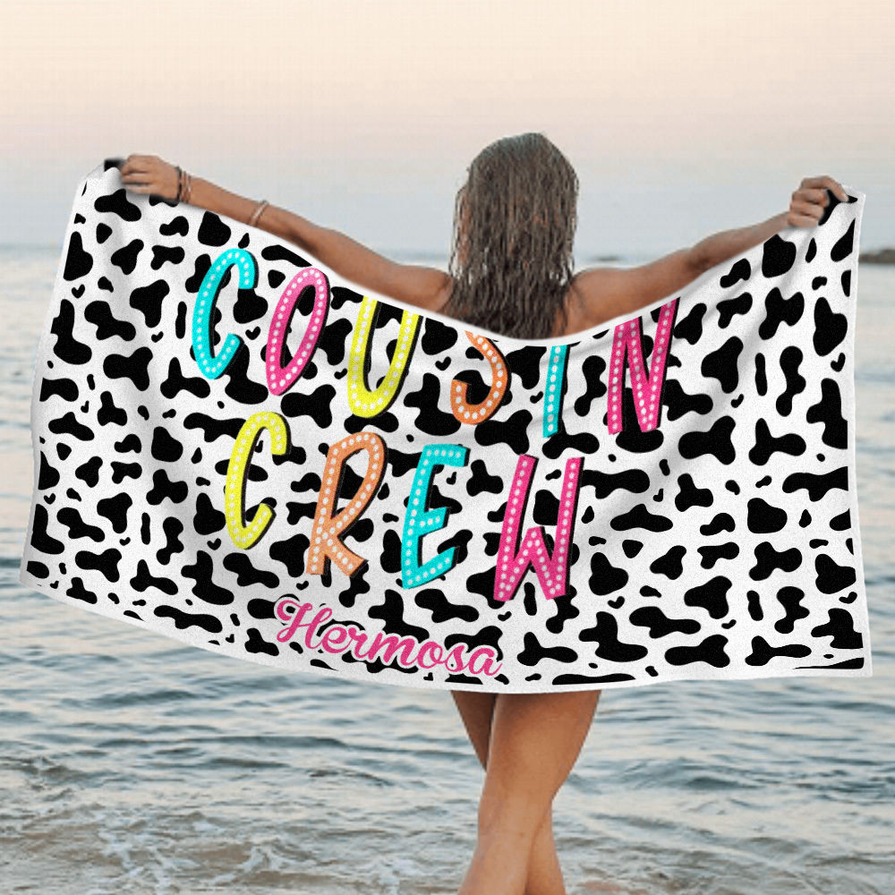 Custom Cousin Crew Beach Towel with Name Beach Towel Family Reunion Gift - auphotoblanket
