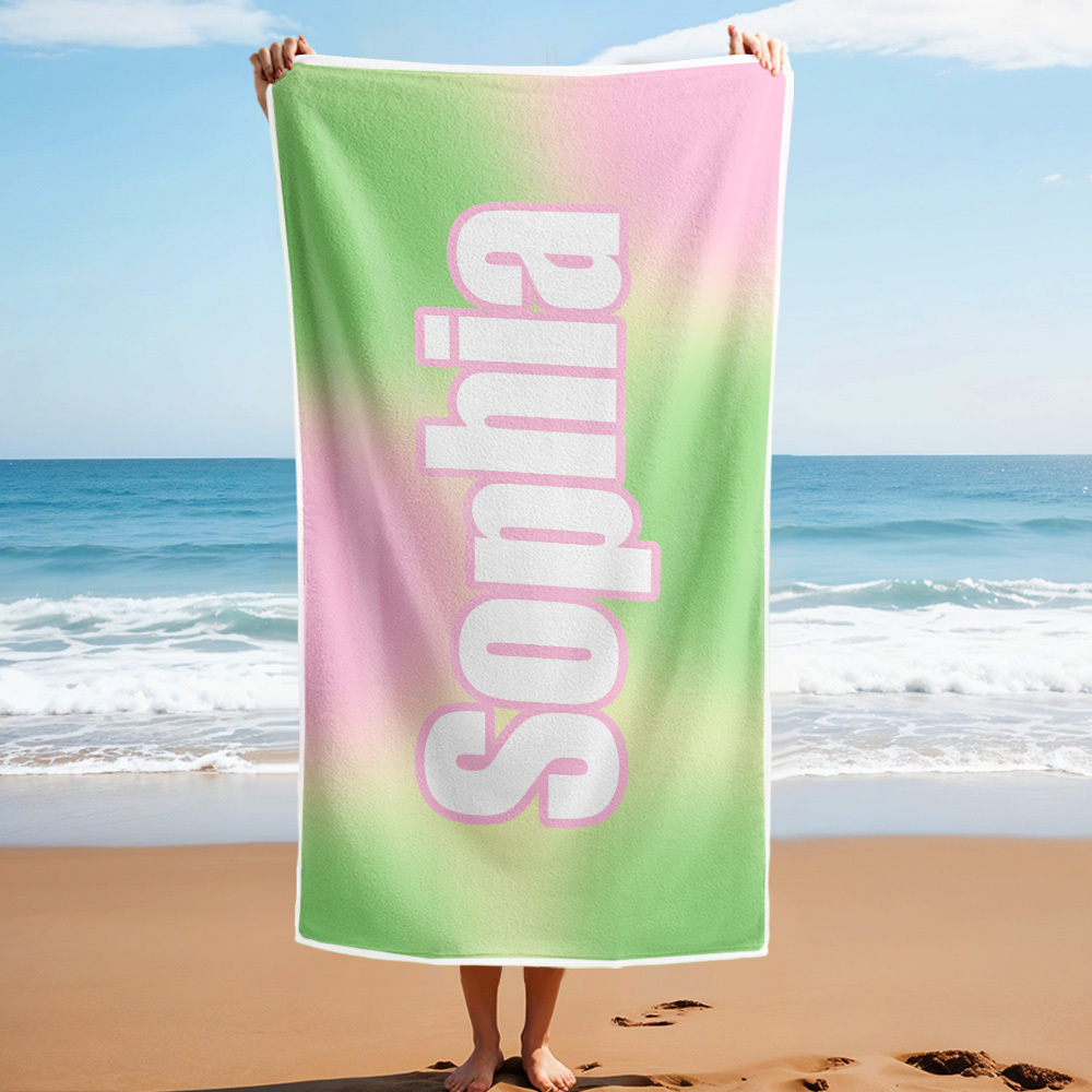 Custom Beach Towel Ombre Custom Name Beach Towel Personalized Gift Towel - auphotoblanket