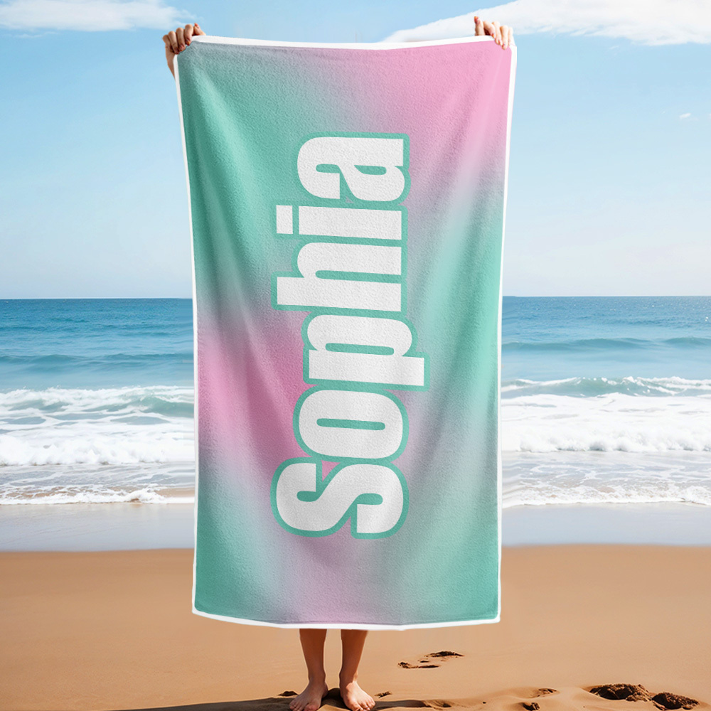 Custom Beach Towel Ombre Custom Name Beach Towel Personalized Gift Towel - auphotoblanket