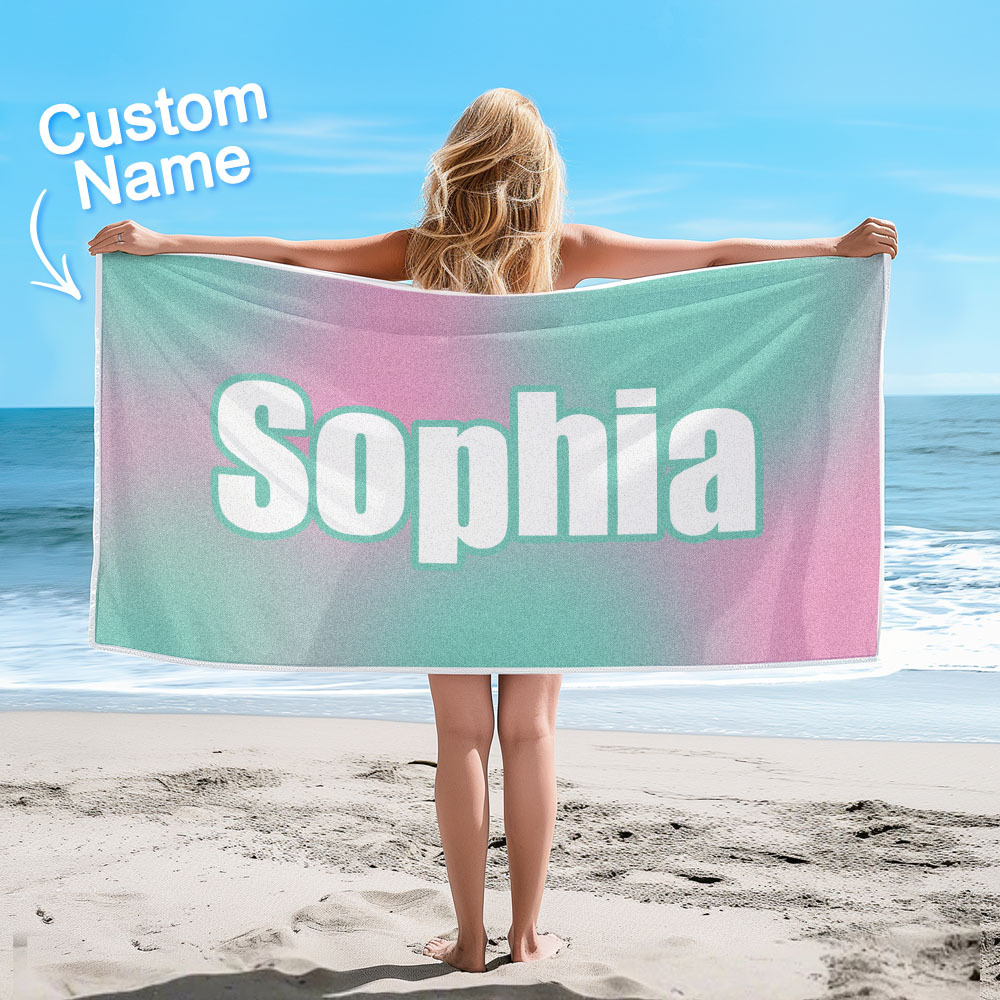 Custom Beach Towel Ombre Custom Name Beach Towel Personalized Gift Towel - auphotoblanket