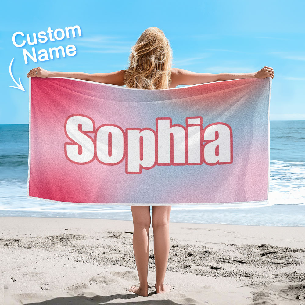 Custom Beach Towel Ombre Custom Name Beach Towel Personalized Gift Towel - auphotoblanket