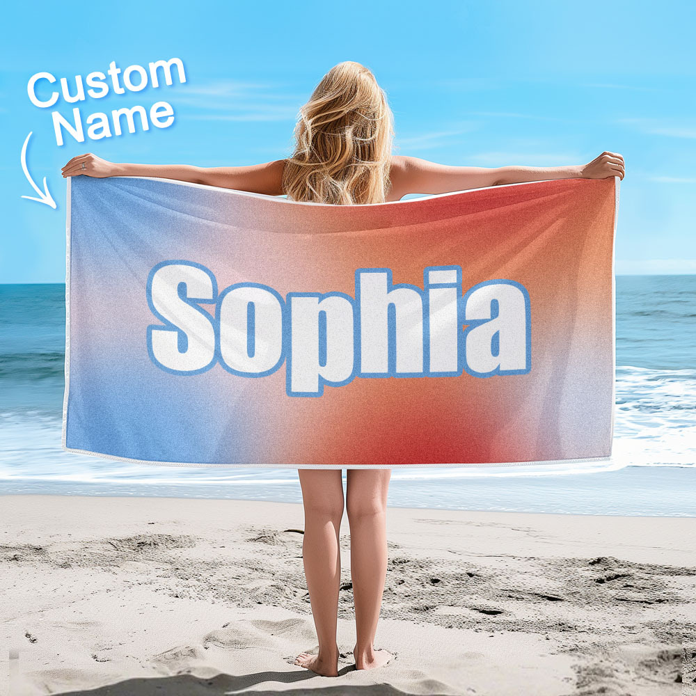 Custom Beach Towel Ombre Custom Name Beach Towel Personalized Gift Towel - auphotoblanket
