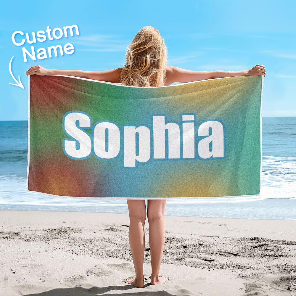 Custom Beach Towel Ombre Custom Name Beach Towel Personalized Gift Towel - auphotoblanket