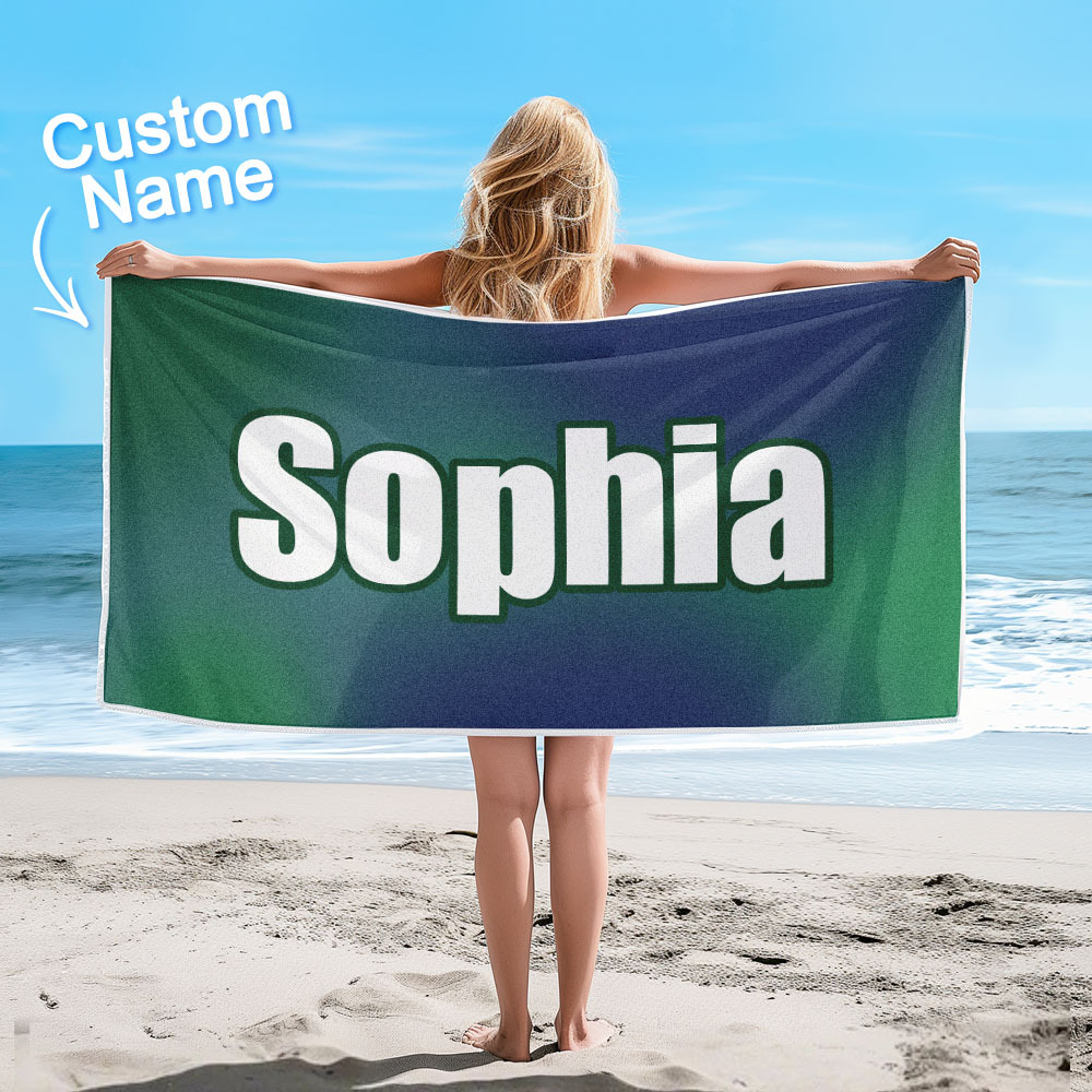Custom Beach Towel Ombre Custom Name Beach Towel Personalized Gift Towel - auphotoblanket