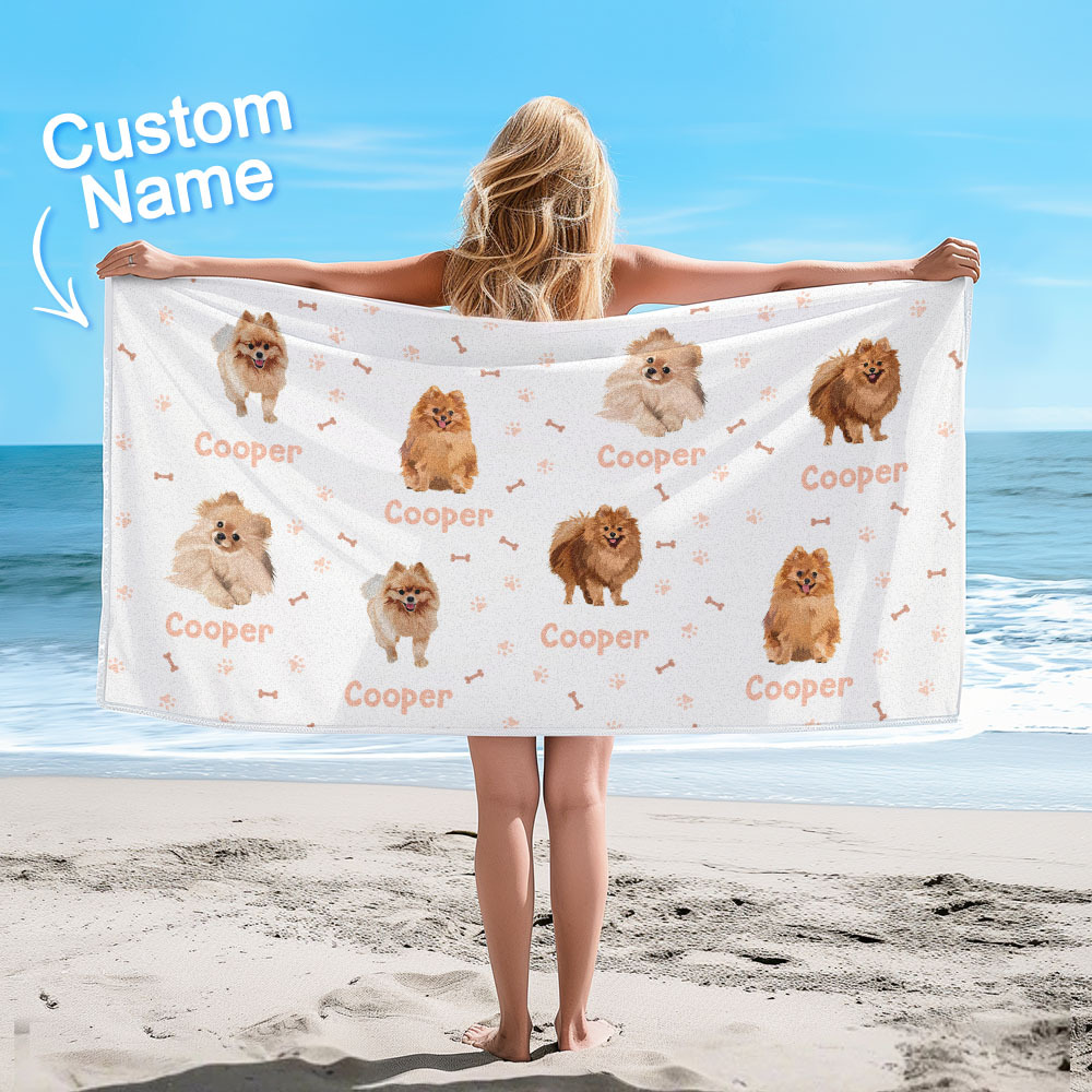Custom Beach Towel with Dog Design Perfect Summer Gift for Pet Lovers - auphotoblanket