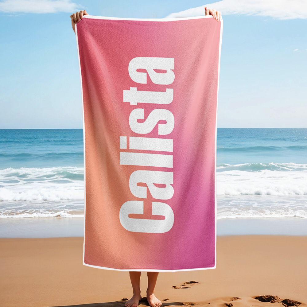 Custom Beach Towel with Name Ombre Multi Color Beach Towel  Personalized Pool Towel Vacation Gift Girl Trip Gift - auphotoblanket
