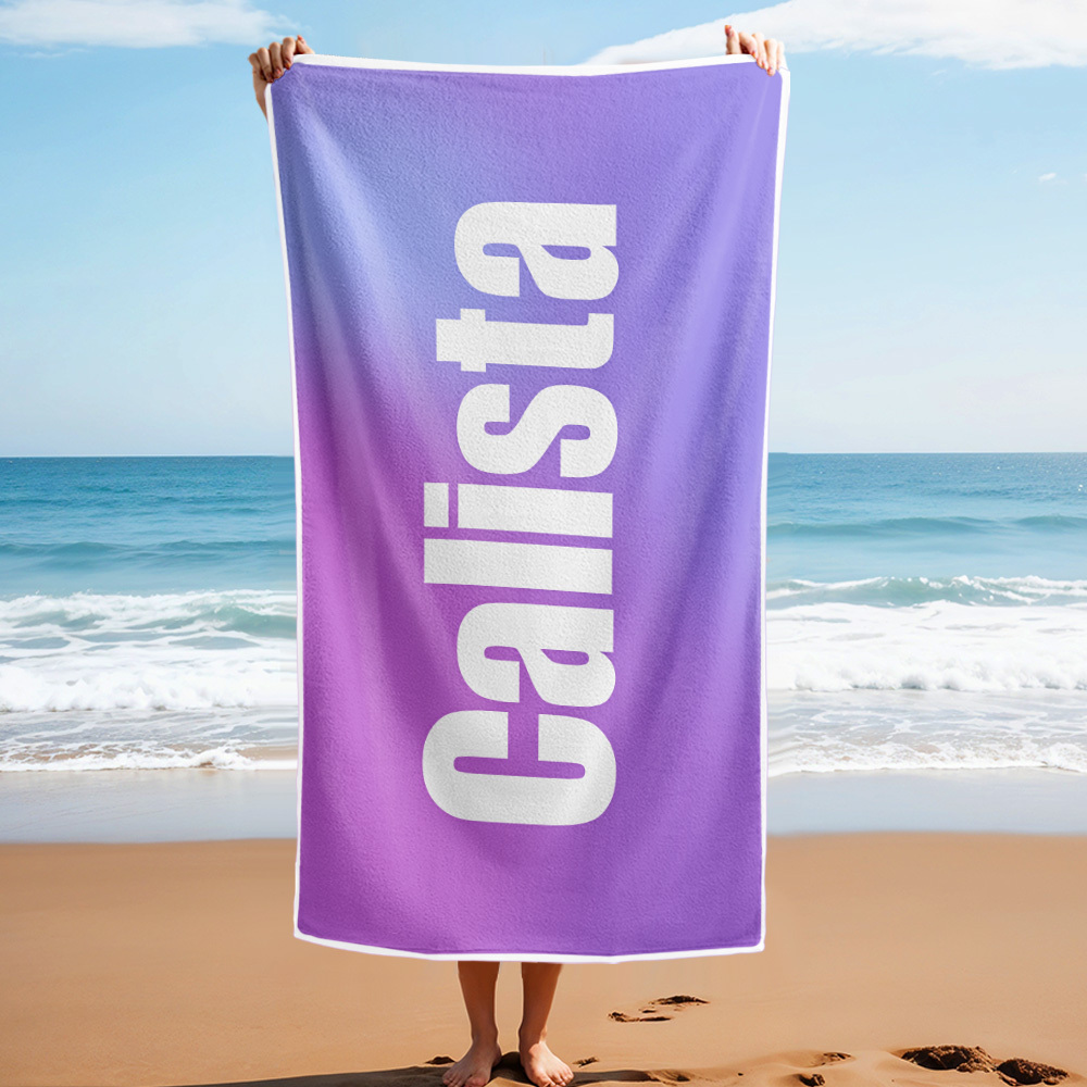 Custom Beach Towel with Name Ombre Multi Color Beach Towel  Personalized Pool Towel Vacation Gift Girl Trip Gift - auphotoblanket