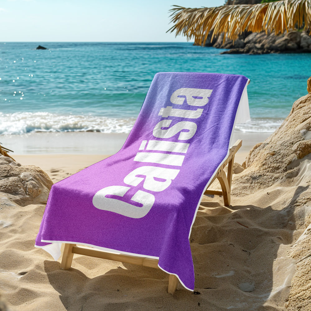 Custom Beach Towel with Name Ombre Multi Color Beach Towel  Personalized Pool Towel Vacation Gift Girl Trip Gift - auphotoblanket