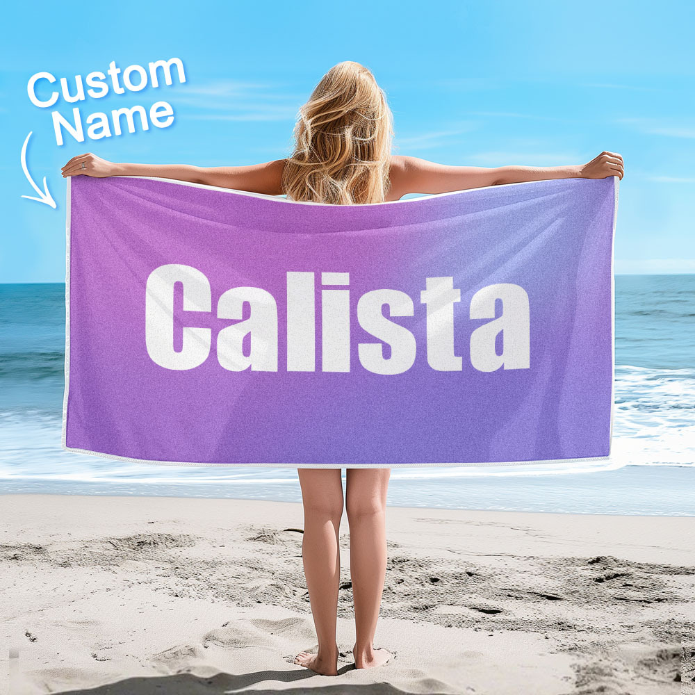 Custom Beach Towel with Name Ombre Multi Color Beach Towel  Personalized Pool Towel Vacation Gift Girl Trip Gift - auphotoblanket