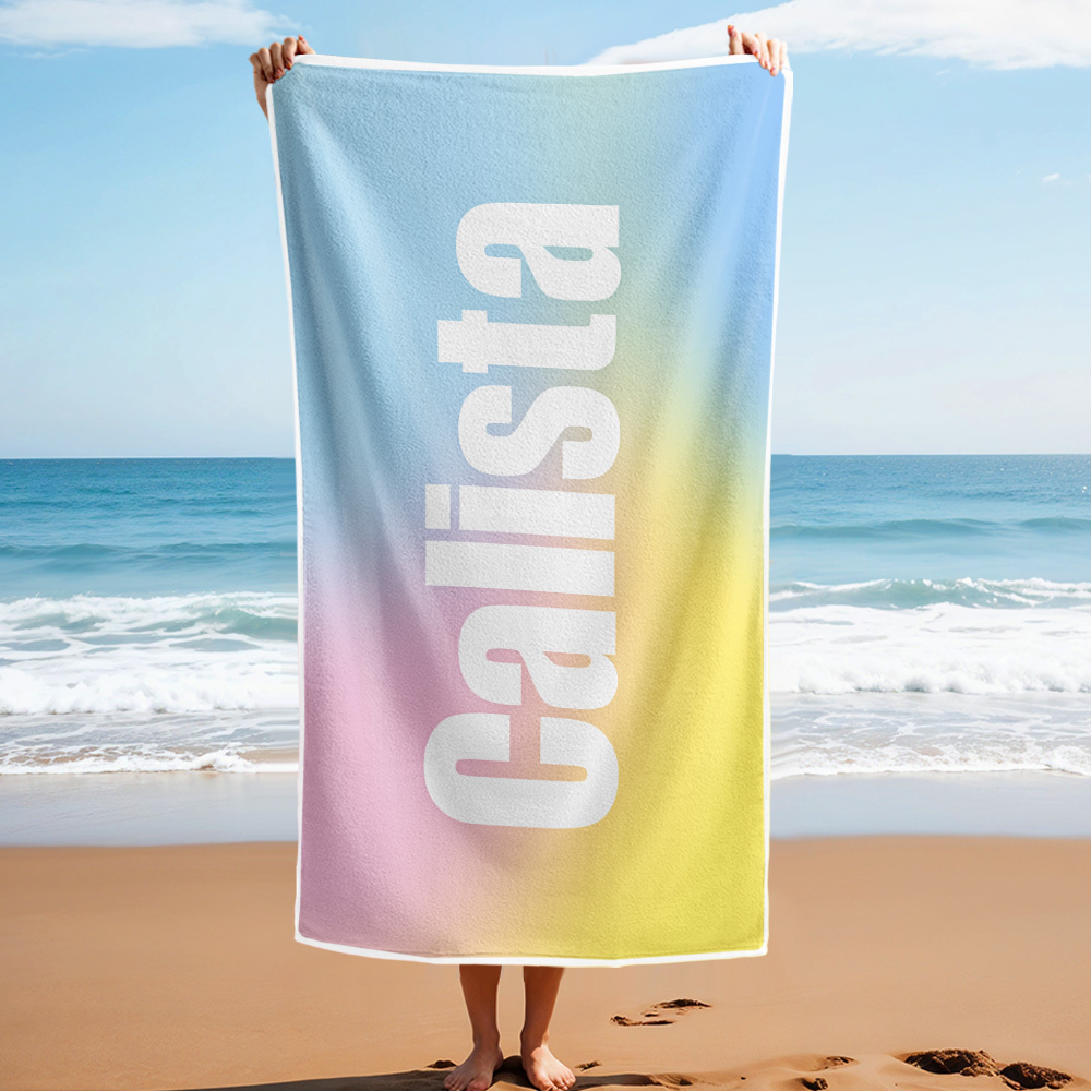 Custom Beach Towel with Name Ombre Multi Color Beach Towel  Personalized Pool Towel Vacation Gift Girl Trip Gift - auphotoblanket