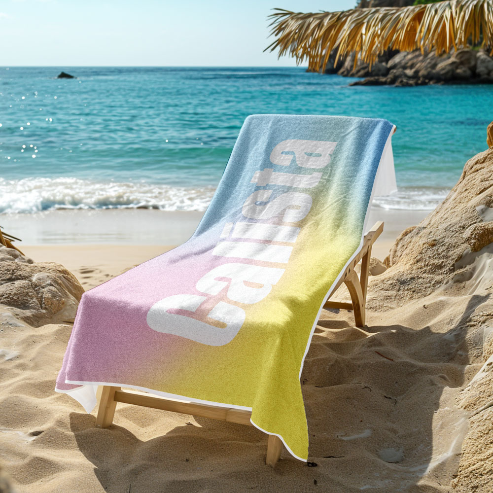 Custom Beach Towel with Name Ombre Multi Color Beach Towel  Personalized Pool Towel Vacation Gift Girl Trip Gift - auphotoblanket