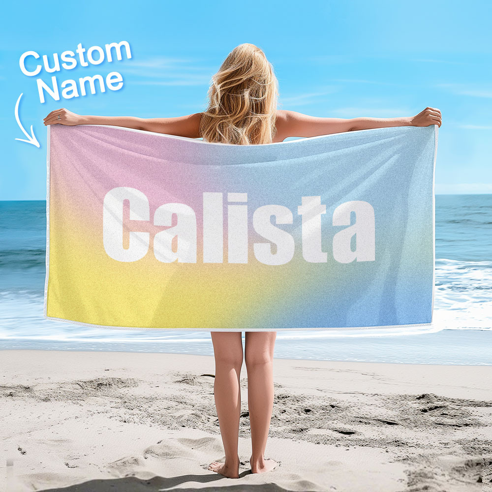 Custom Beach Towel with Name Ombre Multi Color Beach Towel  Personalized Pool Towel Vacation Gift Girl Trip Gift - auphotoblanket