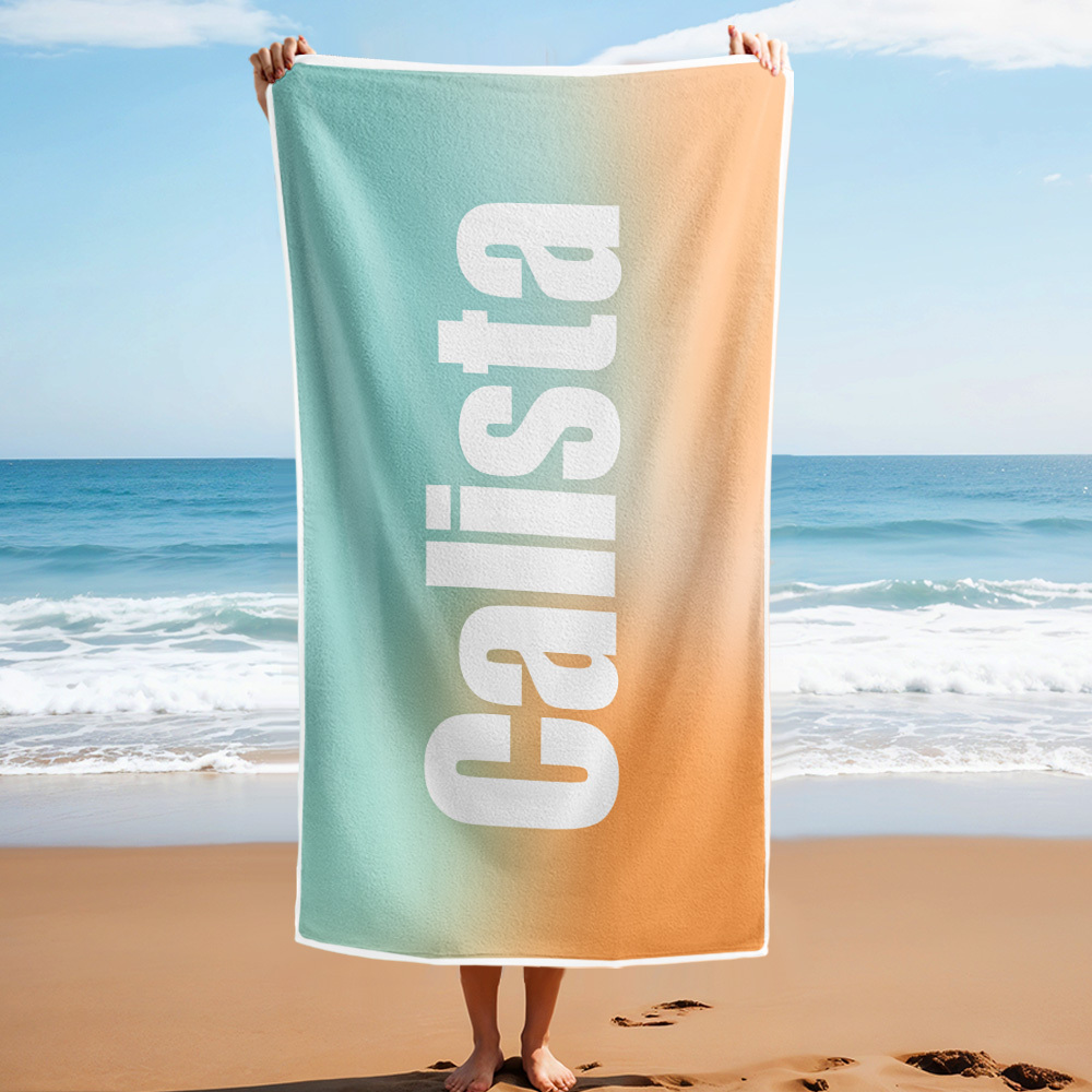 Custom Beach Towel with Name Ombre Multi Color Beach Towel  Personalized Pool Towel Vacation Gift Girl Trip Gift - auphotoblanket