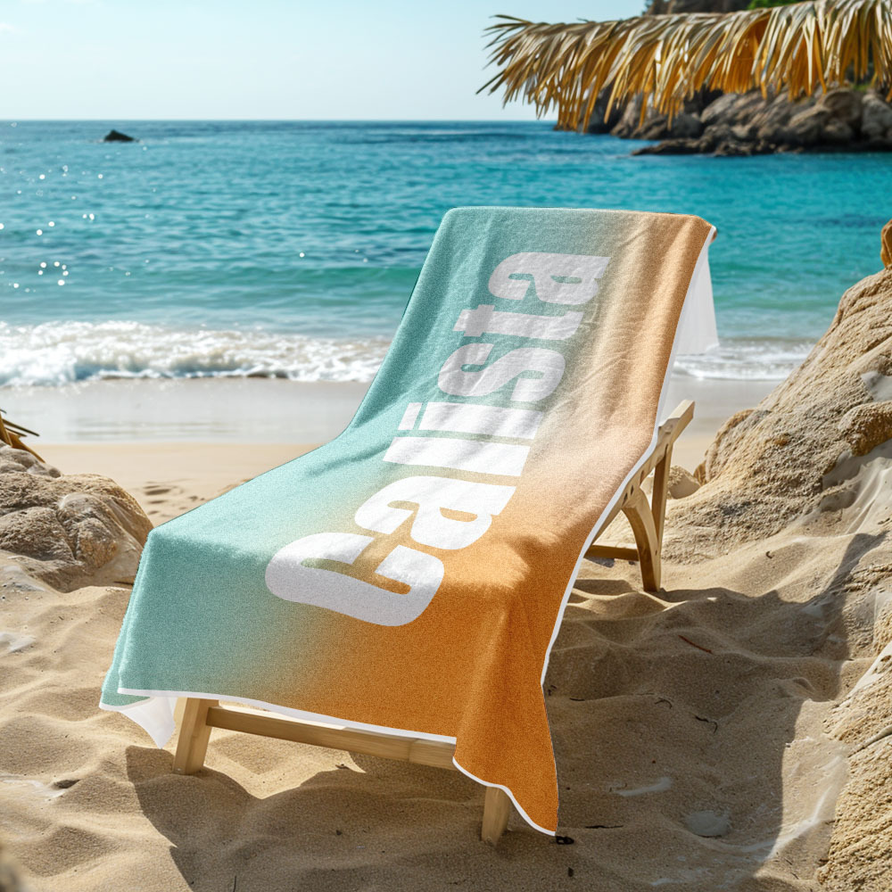 Custom Beach Towel with Name Ombre Multi Color Beach Towel  Personalized Pool Towel Vacation Gift Girl Trip Gift - auphotoblanket