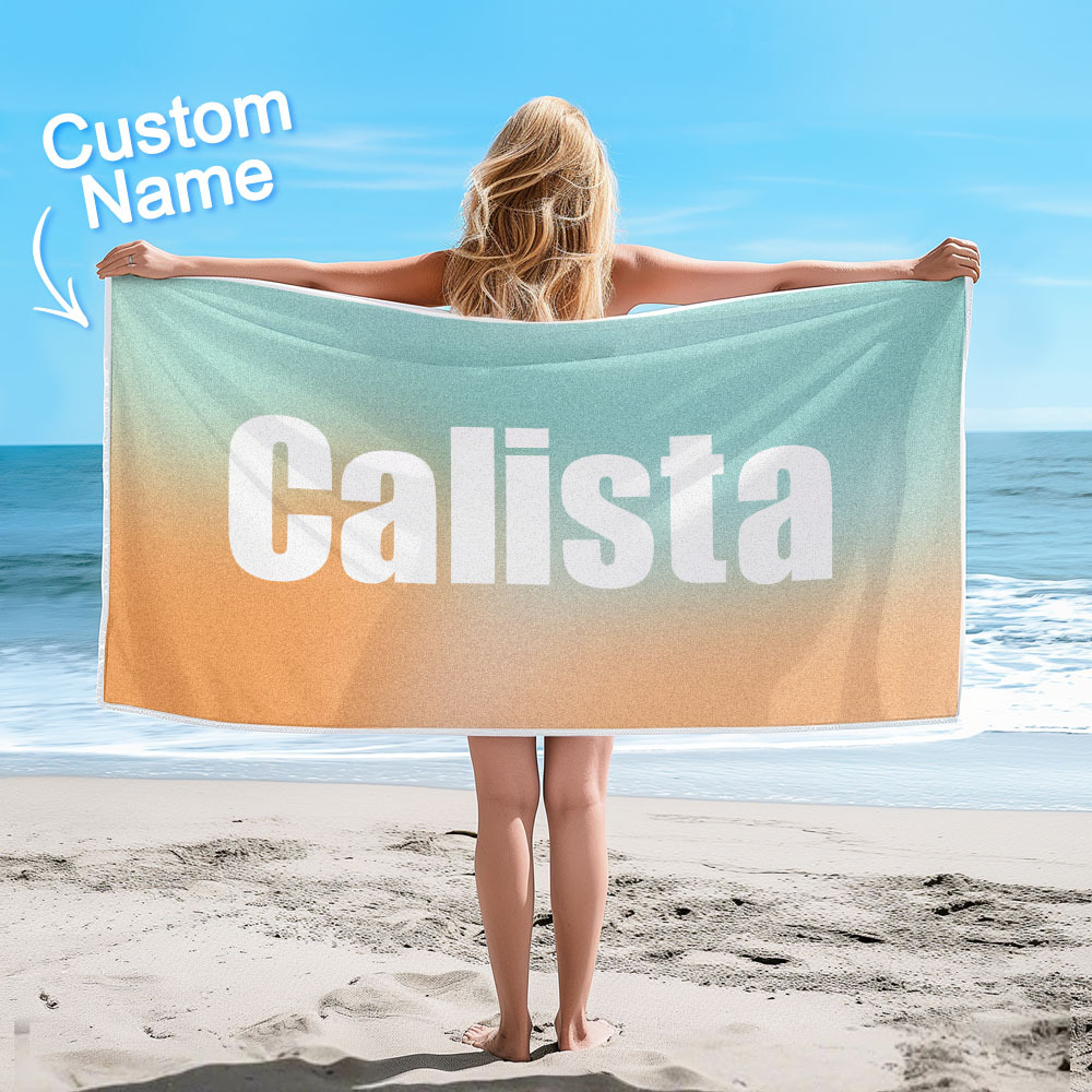 Custom Beach Towel with Name Ombre Multi Color Beach Towel  Personalized Pool Towel Vacation Gift Girl Trip Gift - auphotoblanket