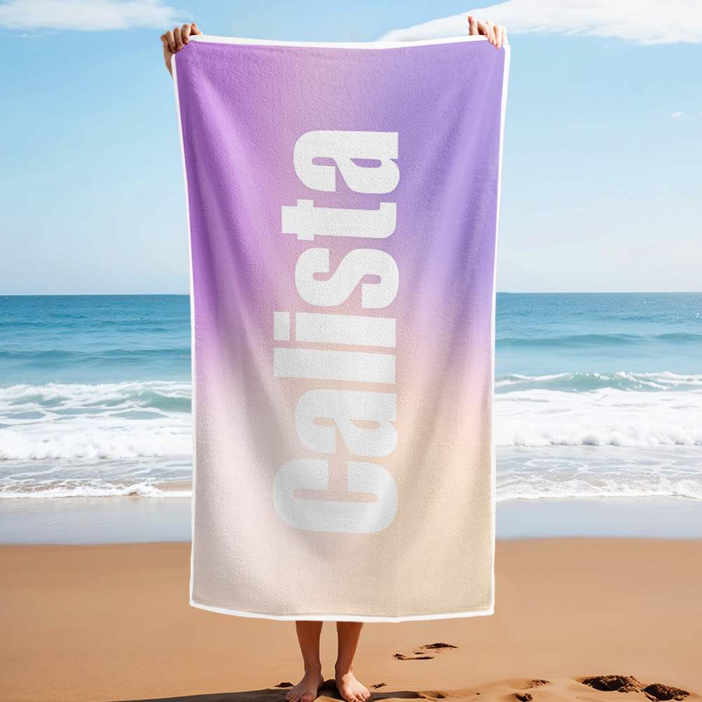 Custom Beach Towel with Name Ombre Multi Color Beach Towel  Personalized Pool Towel Vacation Gift Girl Trip Gift - auphotoblanket