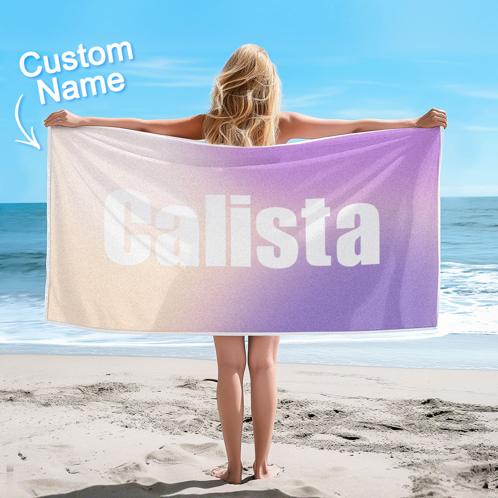 Custom Beach Towel with Name Ombre Multi Color Beach Towel  Personalized Pool Towel Vacation Gift Girl Trip Gift - auphotoblanket