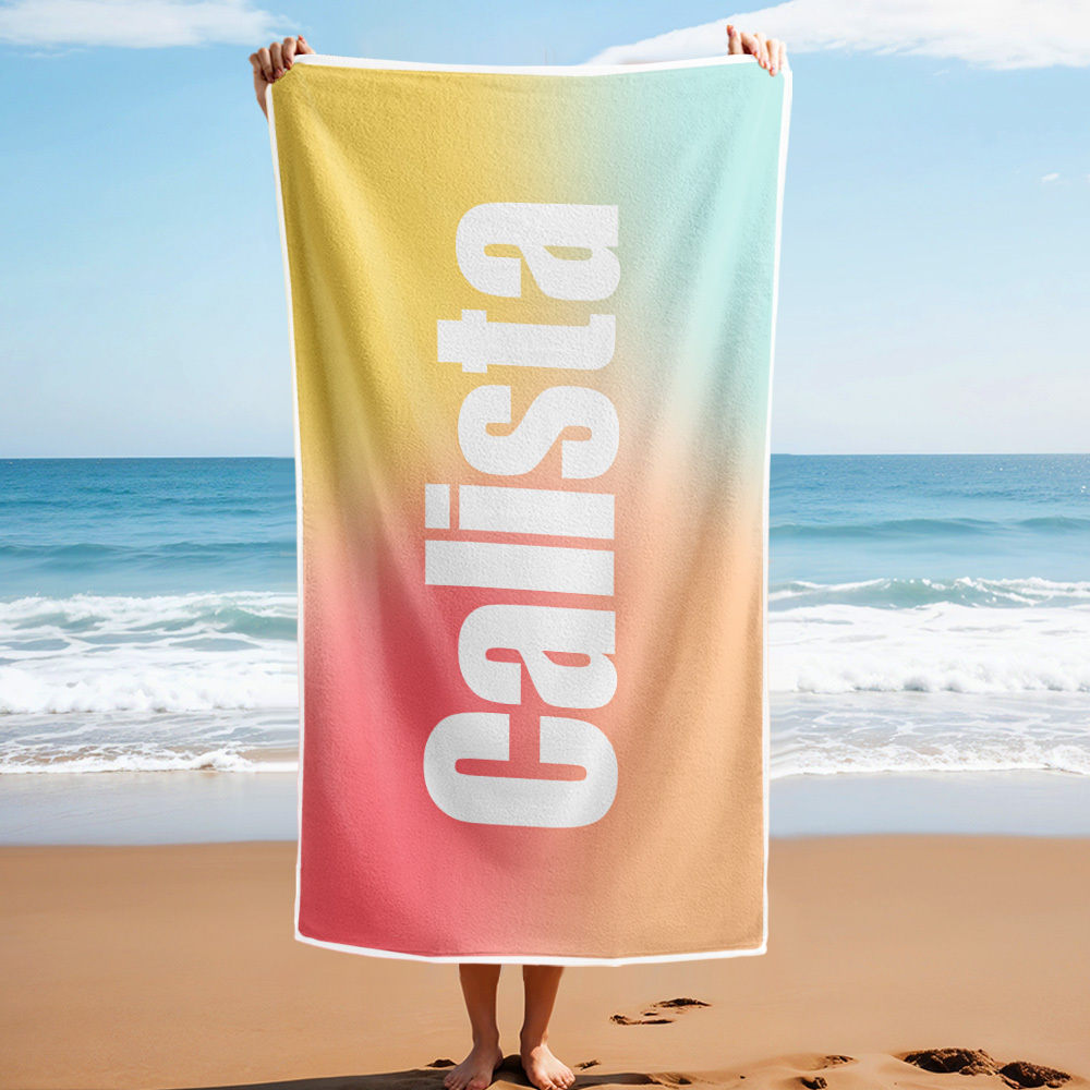 Custom Beach Towel with Name Ombre Multi Color Beach Towel  Personalized Pool Towel Vacation Gift Girl Trip Gift - auphotoblanket