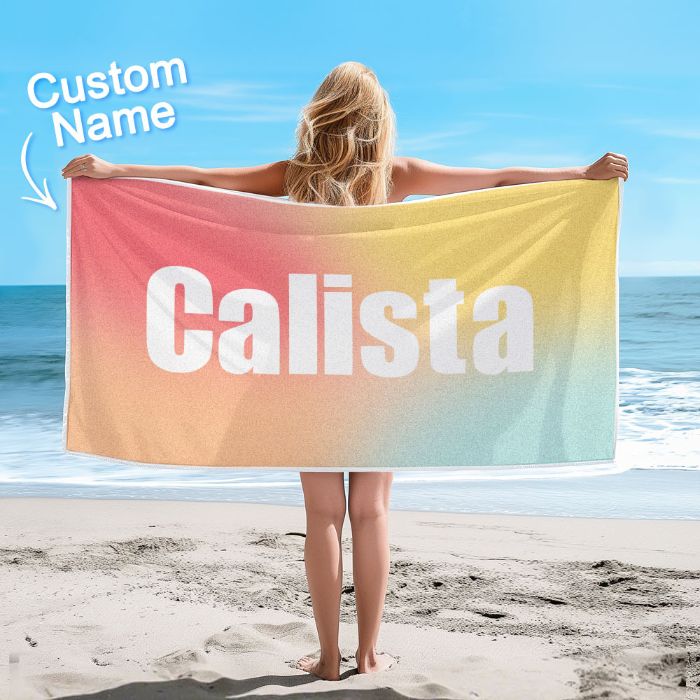 Custom Beach Towel with Name Ombre Multi Color Beach Towel  Personalized Pool Towel Vacation Gift Girl Trip Gift - auphotoblanket