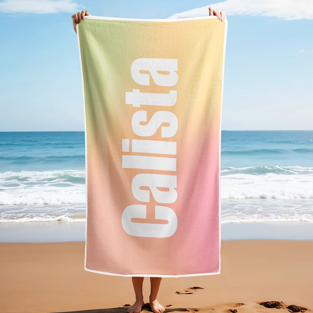 Custom Beach Towel with Name Ombre Multi Color Beach Towel  Personalized Pool Towel Vacation Gift Girl Trip Gift - auphotoblanket