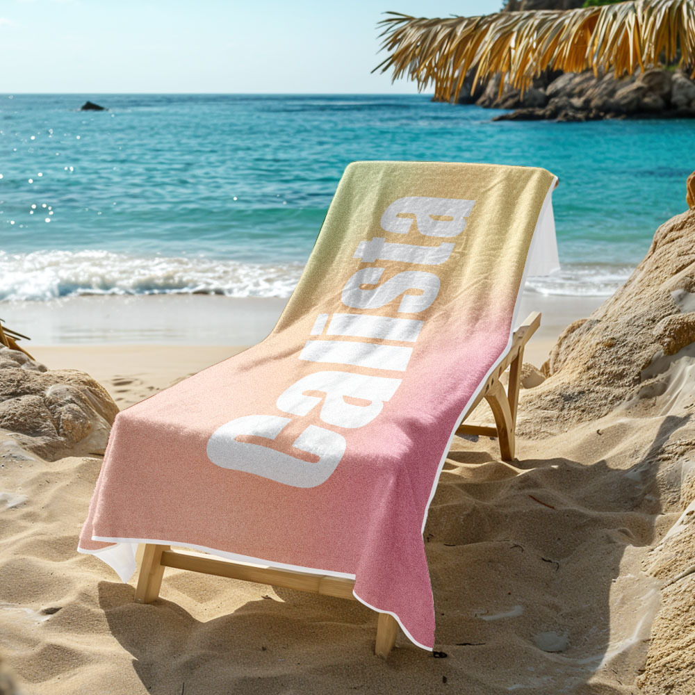 Custom Beach Towel with Name Ombre Multi Color Beach Towel  Personalized Pool Towel Vacation Gift Girl Trip Gift - auphotoblanket