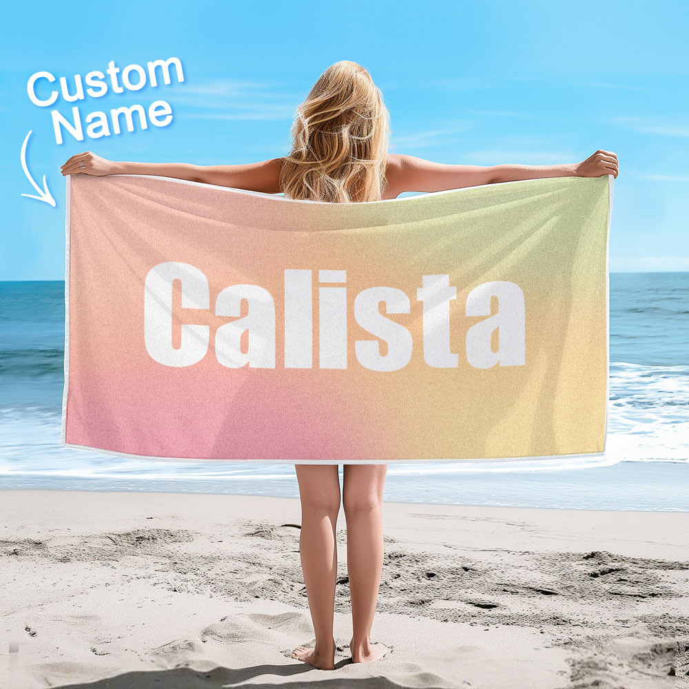 Custom Beach Towel with Name Ombre Multi Color Beach Towel  Personalized Pool Towel Vacation Gift Girl Trip Gift - auphotoblanket