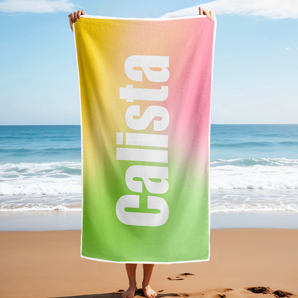 Custom Beach Towel with Name Ombre Multi Color Beach Towel  Personalized Pool Towel Vacation Gift Girl Trip Gift - auphotoblanket