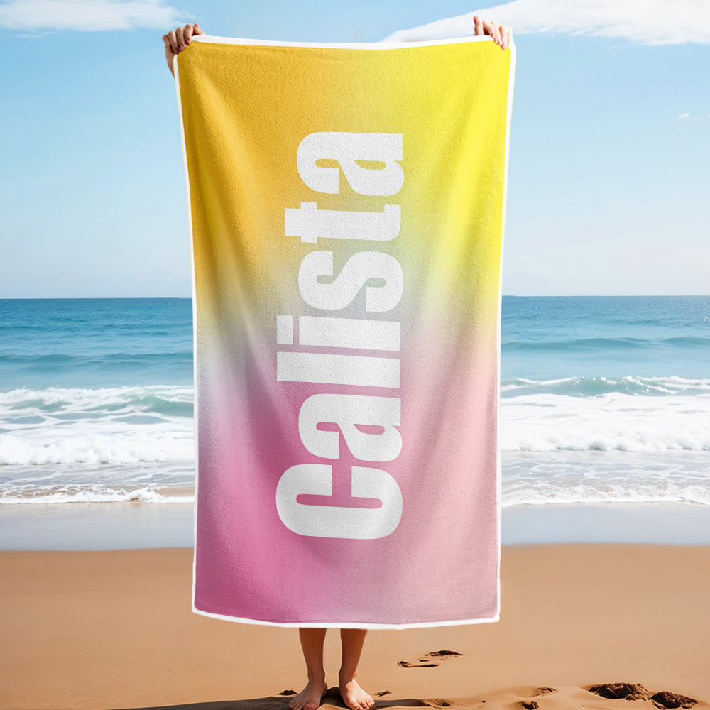 Custom Beach Towel with Name Ombre Multi Color Beach Towel  Personalized Pool Towel Vacation Gift Girl Trip Gift - auphotoblanket